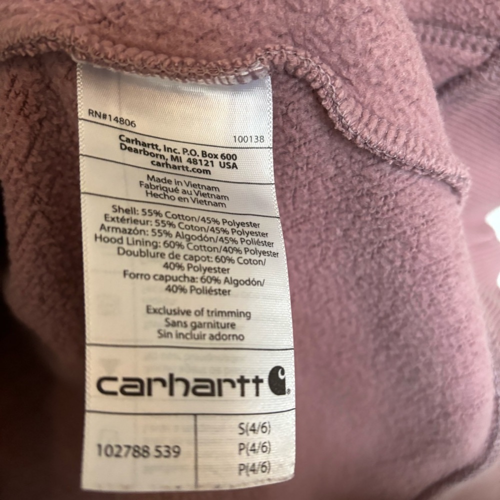 Carhartt Relaxed Fit Mauve Purple Lilac Zip Up Hoodie Size S (4-6) - Picture 5 of 6